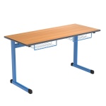 Schülertisch-2 Plätze, mit Ablage mit seitlichen Mappenhaken, PU-Kante, 130x55 cm BxT 